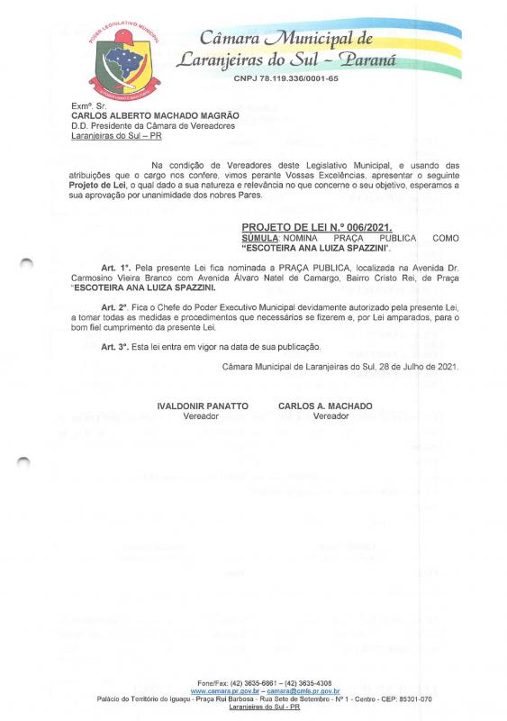Vereadores propõem nominar praça pública em homenagem à “Escoteira Ana Luiza Spazzini”